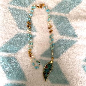 Larimar & Ocean Jasper Leaf Pendant Necklace